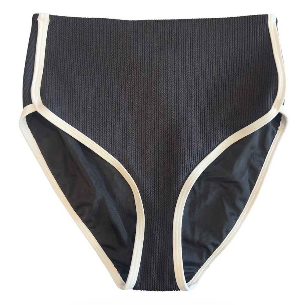 CALIA Tipped High Rise Bikini Bottom Pure Black White XS WSA15409C NEW